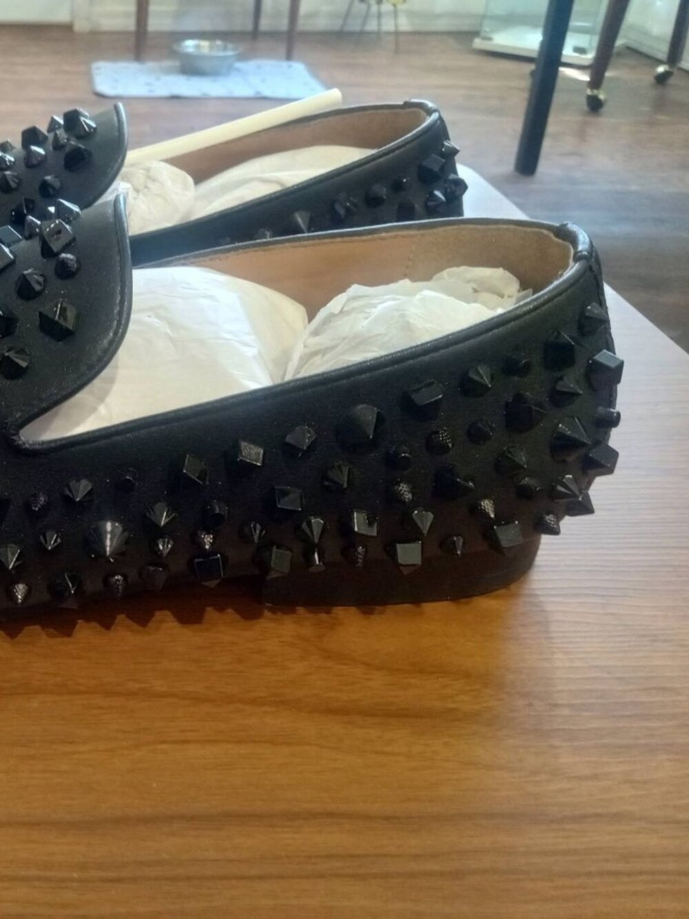 Steve Madden Black Leather, Black Spike Studded Loafers Size 10M - Picture 5 of 5